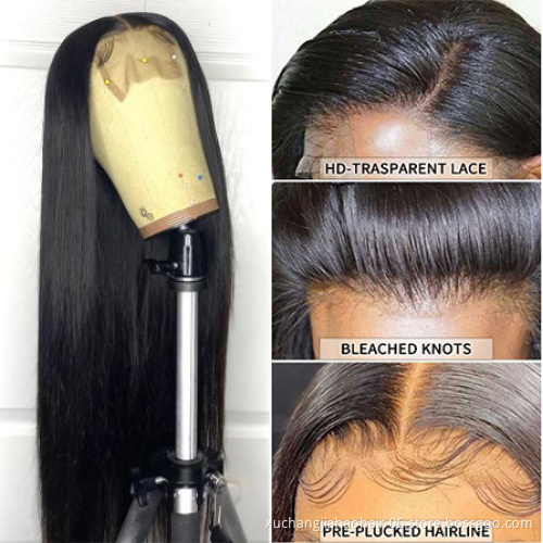 wholesale 180% 200 Density 4X4 Closure Wig Virgin Cuticle Aligned Human Hair Hd Lace Frontal Wig Pre Plucked Hairline
